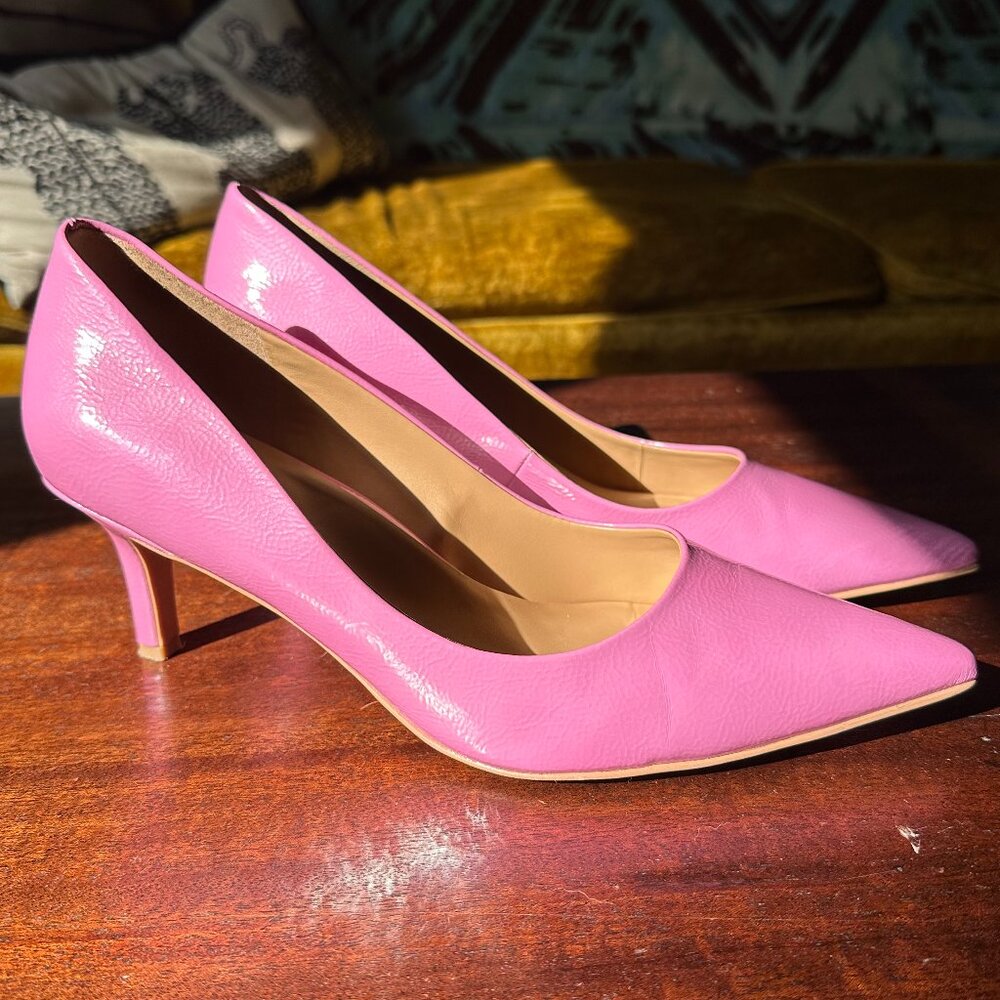 Naturalizer Women's Everly Pointed Toe Pump Kitten Heel Pink Patent size 10
